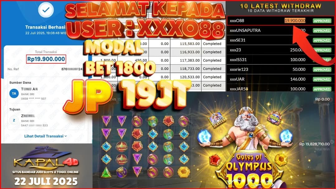 🎉 *JP 19 JUTA DENGAN MODAL RECEH!* 🎉Selamat kepada member setia kami, *XXX088*, yang sukses meraup *Rp 19.900.000* dari Gates of Olympus 1000! 🔥 Yang bikin melongo, modalnya cuma *Rp 1.800* saja! 🤩